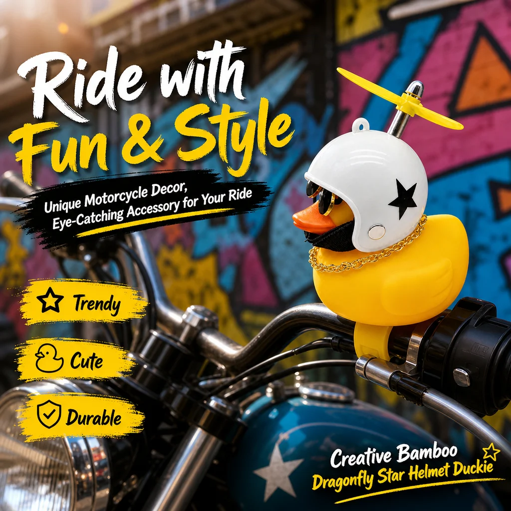 Black Star Cute Little Yellow Duck Car Pendant with Helmet Propeller Wind-breaking Wave-breaking for Bike Motorcycle Auto A