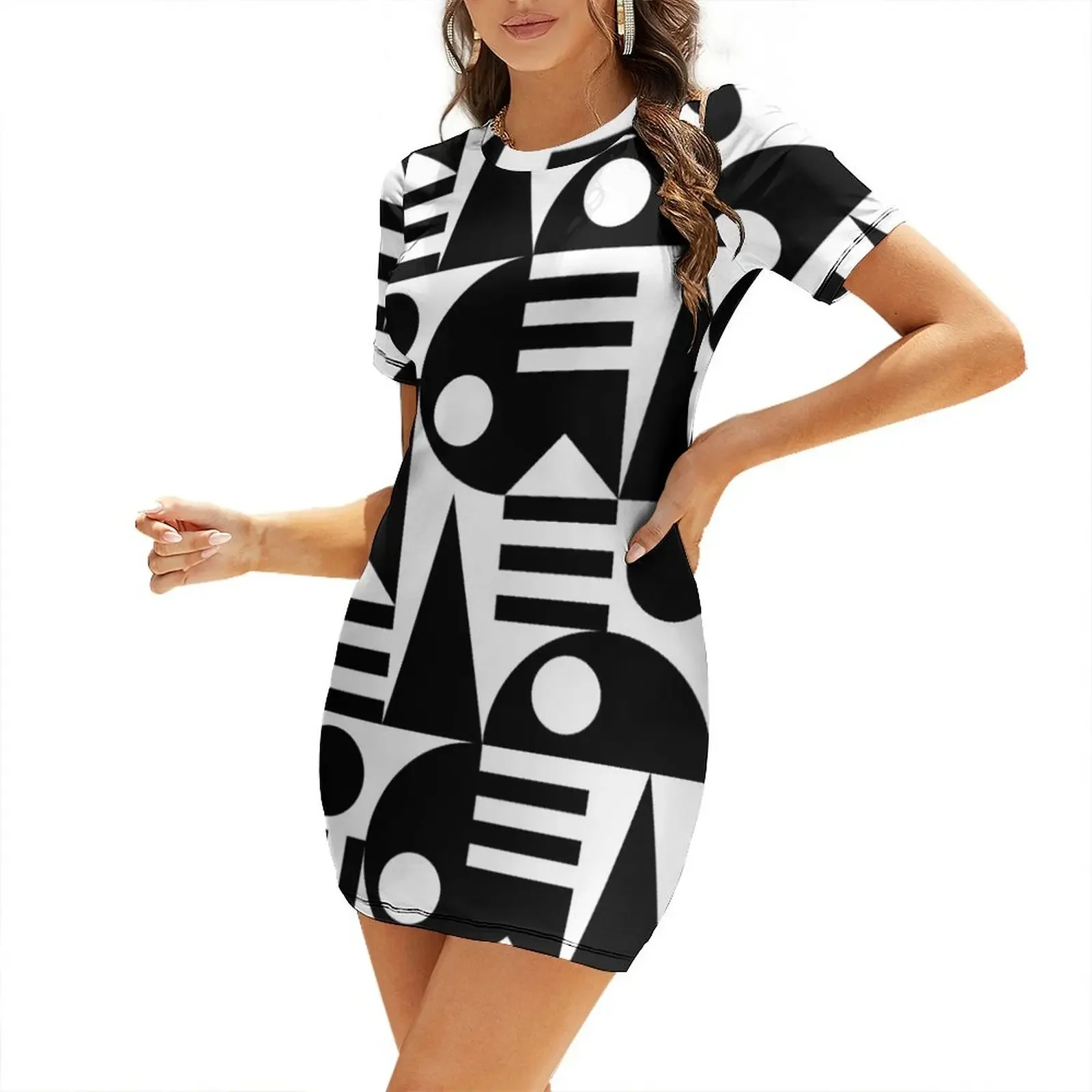 

Geometric Abstract Design Short Sleeved Dress Evening dresses clothes for women