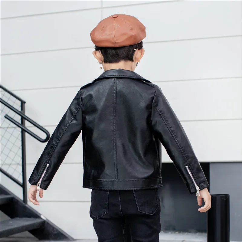Boys Faux Leather Jacket Children PU Coat Long Sleeve Zip Belt Locomotive Jacket Stylish Teen Kids Boys Jackets