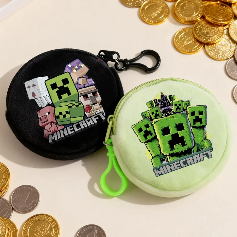 Monedero Redondo de Monedas Pixel de Minecraft, Mini Cartera Portátil, Linda Bolsa de Almacenamiento para Llaves y Auriculares, Regalos Divertidos de Cumpleaños con Diseño de Dibujos Animados