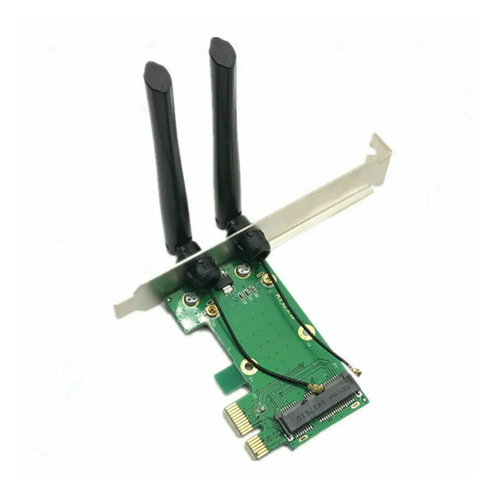 بطاقة لاسلكية WiFi Mini PCI-E Express إلى محول PCI-E مع هوائي خارجي للكمبيوتر الشخصي