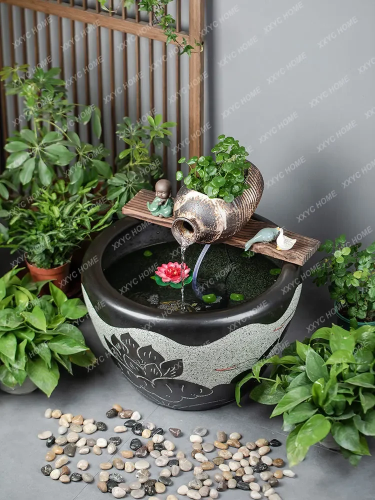 Ceramic Koi Fish Globe Extra Large Courtyard Door Sea Large Sleeping Lotus Tank Lotus Tank Old-Fashioned Large Water Tank