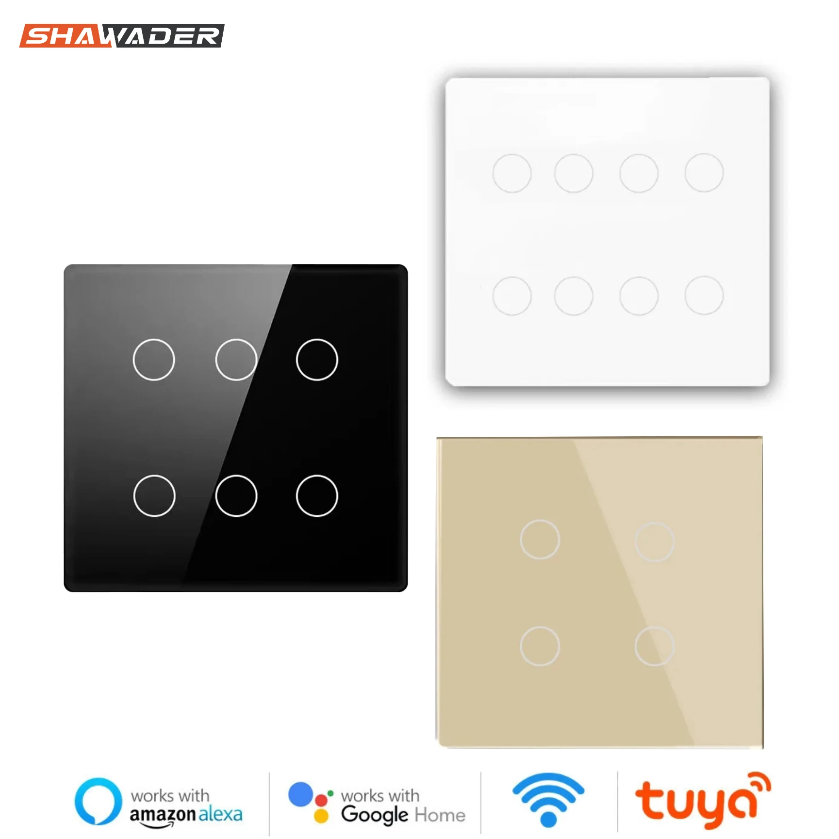 Shawader Tuya Brazil 4x4 Smart Life WiFi Switch Light Wall Touch Sensor 4/6/8Gang Glass Panel Remote by Alexa Dot Google Home