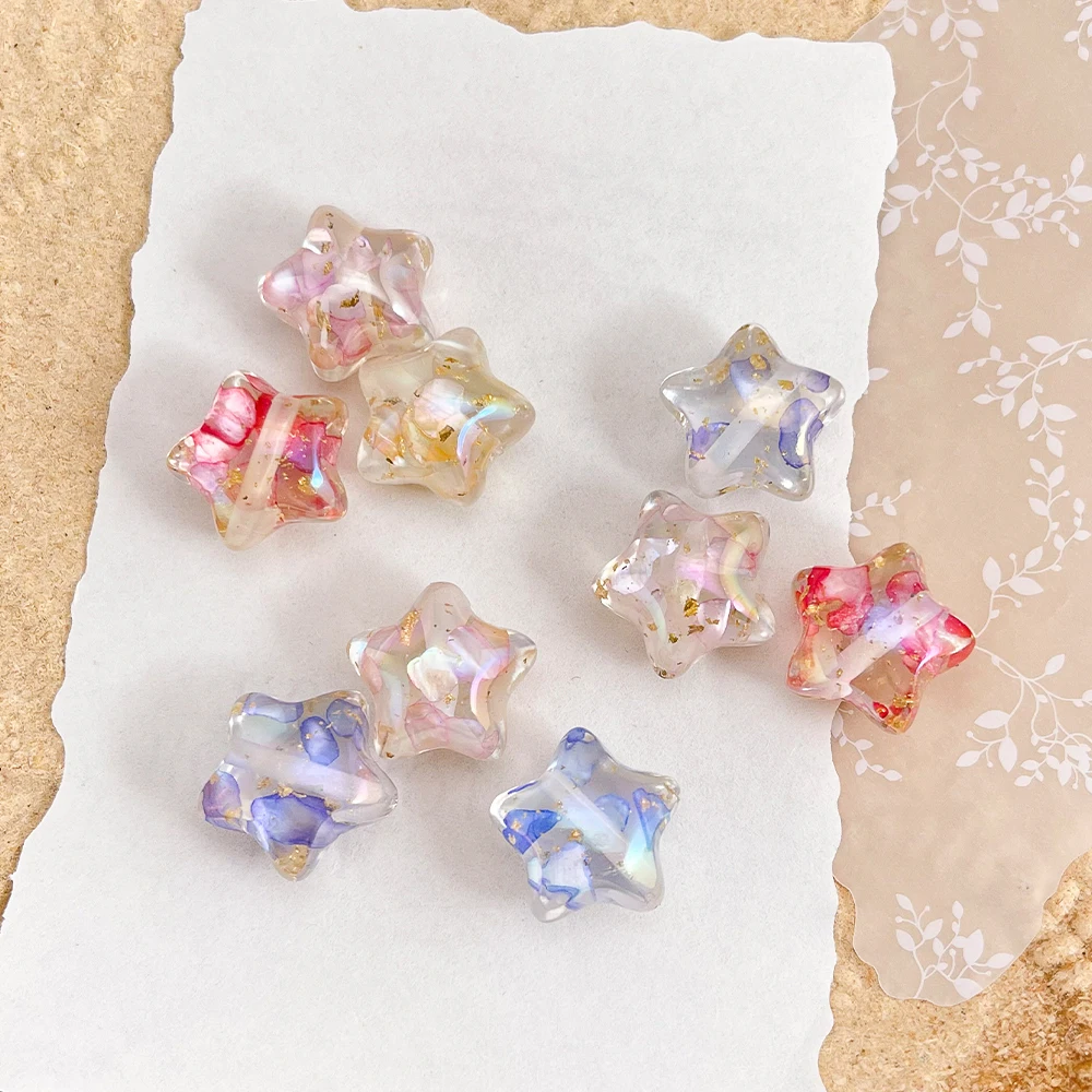 تصميم ودي 50 قطعة 19*20 مللي متر يدوية الصنع/تأثير شل أورورا/خرز راتينج ذاتي الصنع/شكل نجمة/إكسسوارات مجوهرات/صنع الخرز # 19548 #6