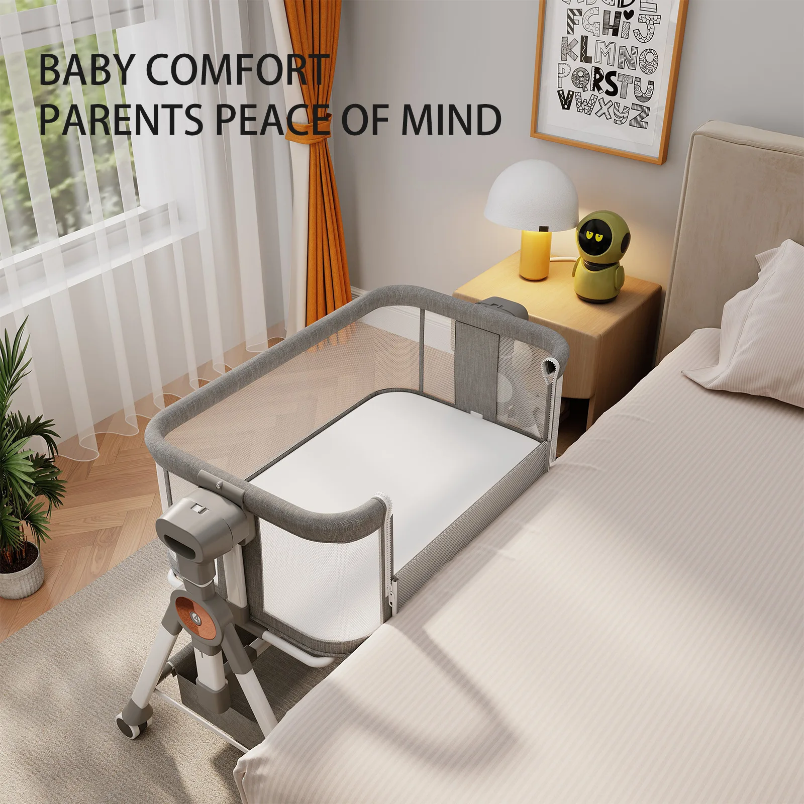 Baby crib, portable baby stroller, foldable multifunctional mobile bed, newborn children's splicing large bed