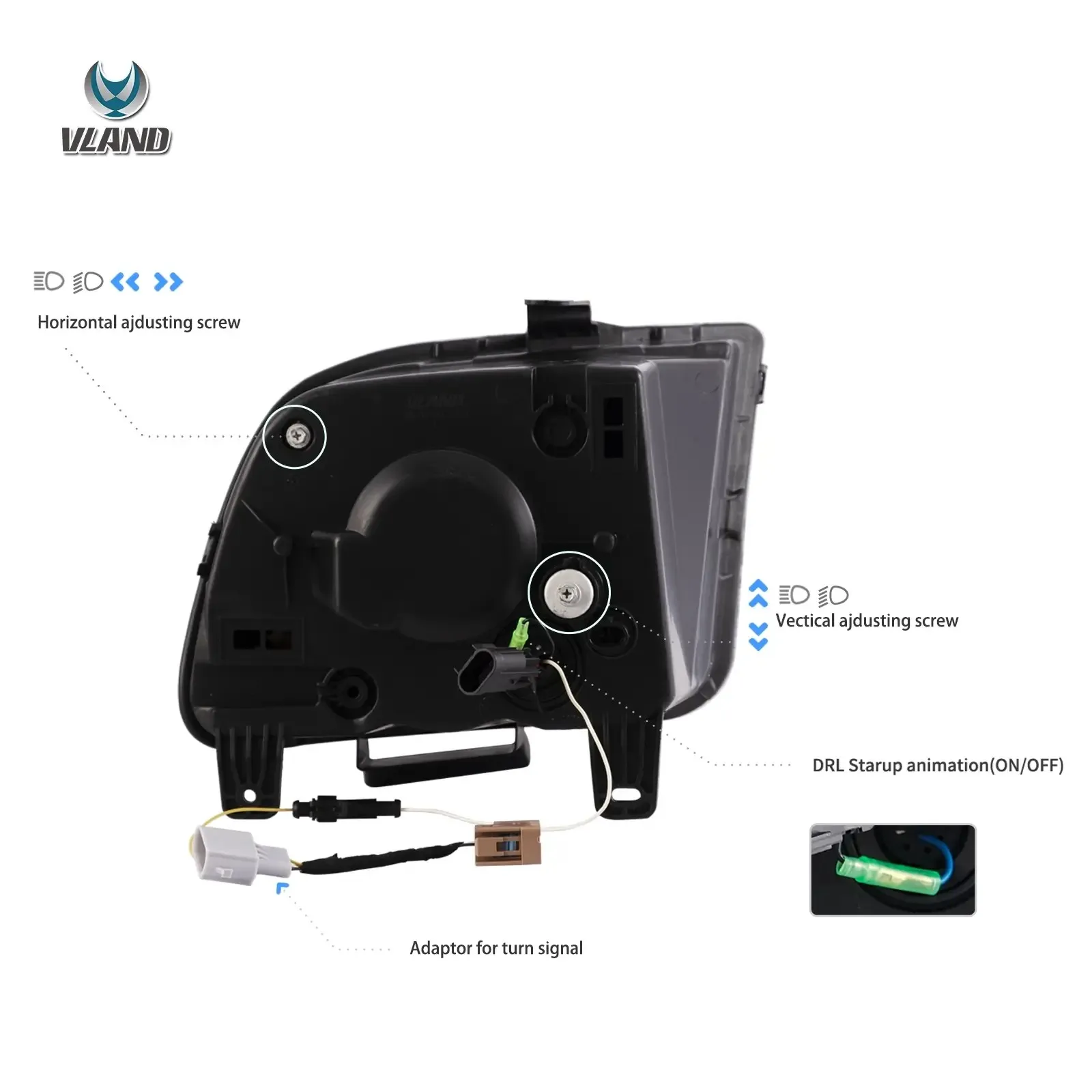 ไฟหน้า Vland 05-09 Mustang S197 พร้อมโปรเจคเตอร์ LED แบบลำแสงคู่