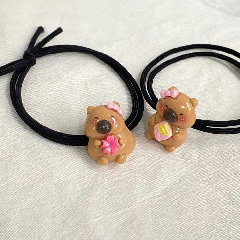 Cute Simple Capybara Hair Ties Cartoon Sweet Ponytail Holder Resin Elastic Rubber Bands