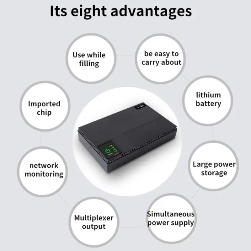 RYRA – Mini adaptateur d'alimentation Portable sans interruption, pour routeur WiFi, grande capacité, 5V-24V, 10400mAh