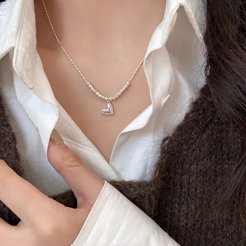 

New 925 Sterling Silver Heart Necklace Personality Charm Women's Pendant Choker Birthday Gift for Friends Exquisite Jewelry