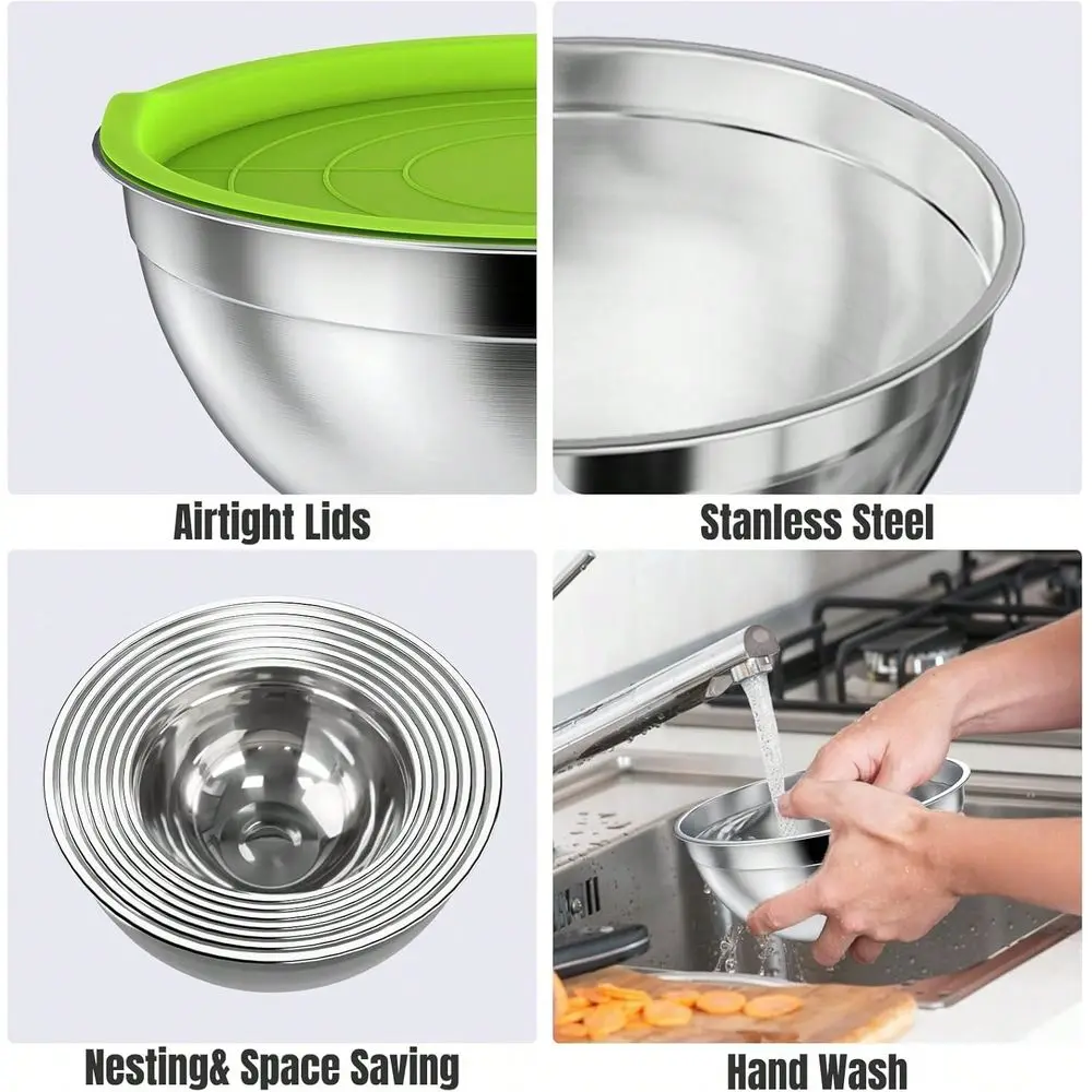

Steel Mixing Bowls With Airtight Lids, 26Piece Metal Stackable Salad Bowls Set With Measurement Markings, Ideal For Baking, Coo