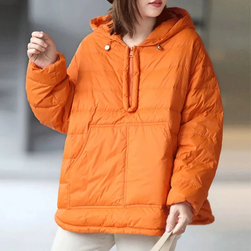 Autumn Women Cotton Padded Hoodies Jacket with Pockets Solid Loose Lightweight Hooded Winter Jackets for Women Casual Outerwear