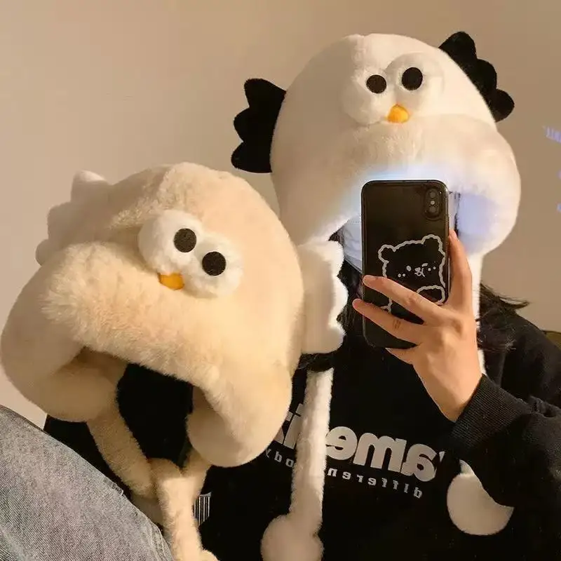 

Cute and funny little chicken hat, winter warm and plush thick anti cold furry ear protection hat