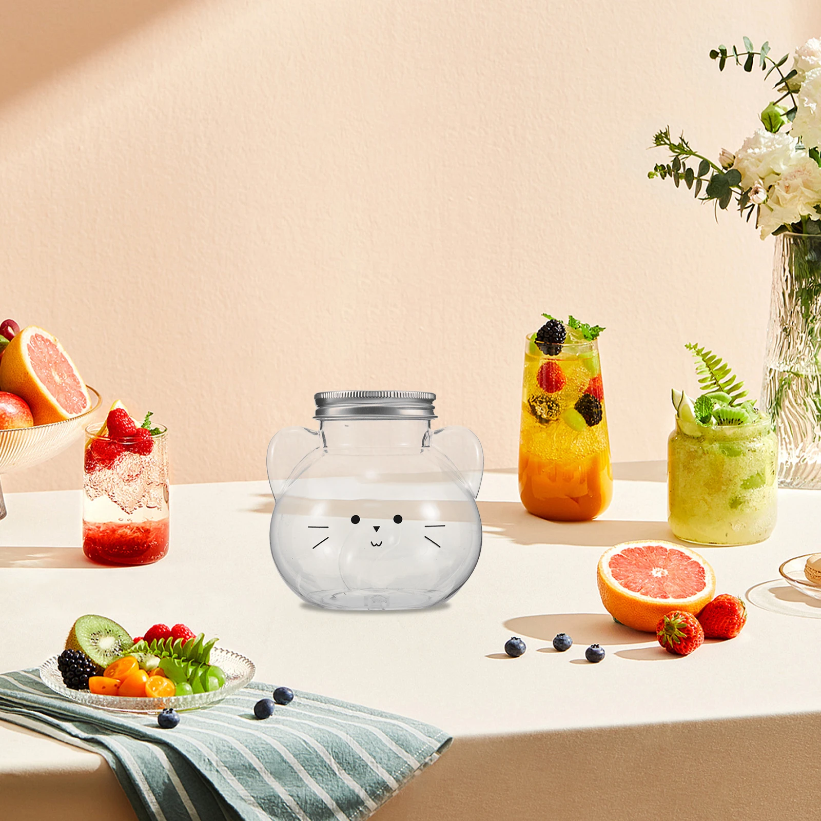 

12pcs 350Ml Cat Shaped Bottles Transparent Refillable Drink Containers For Milk Tea Juice Water Portable Beverage Holder Party