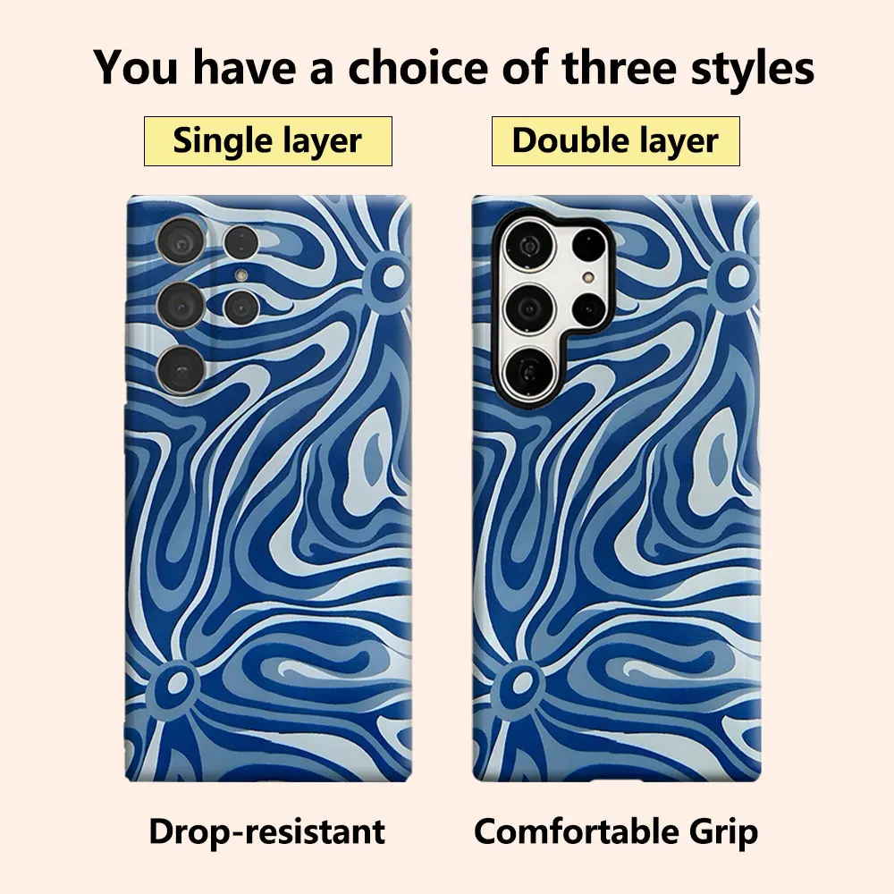 Blue Swirl Abstract Texture Luxury Fashion Full Lens Protective Case for Samsung Galaxy S26 S25 S24 A56 A36 Plus Ultra
