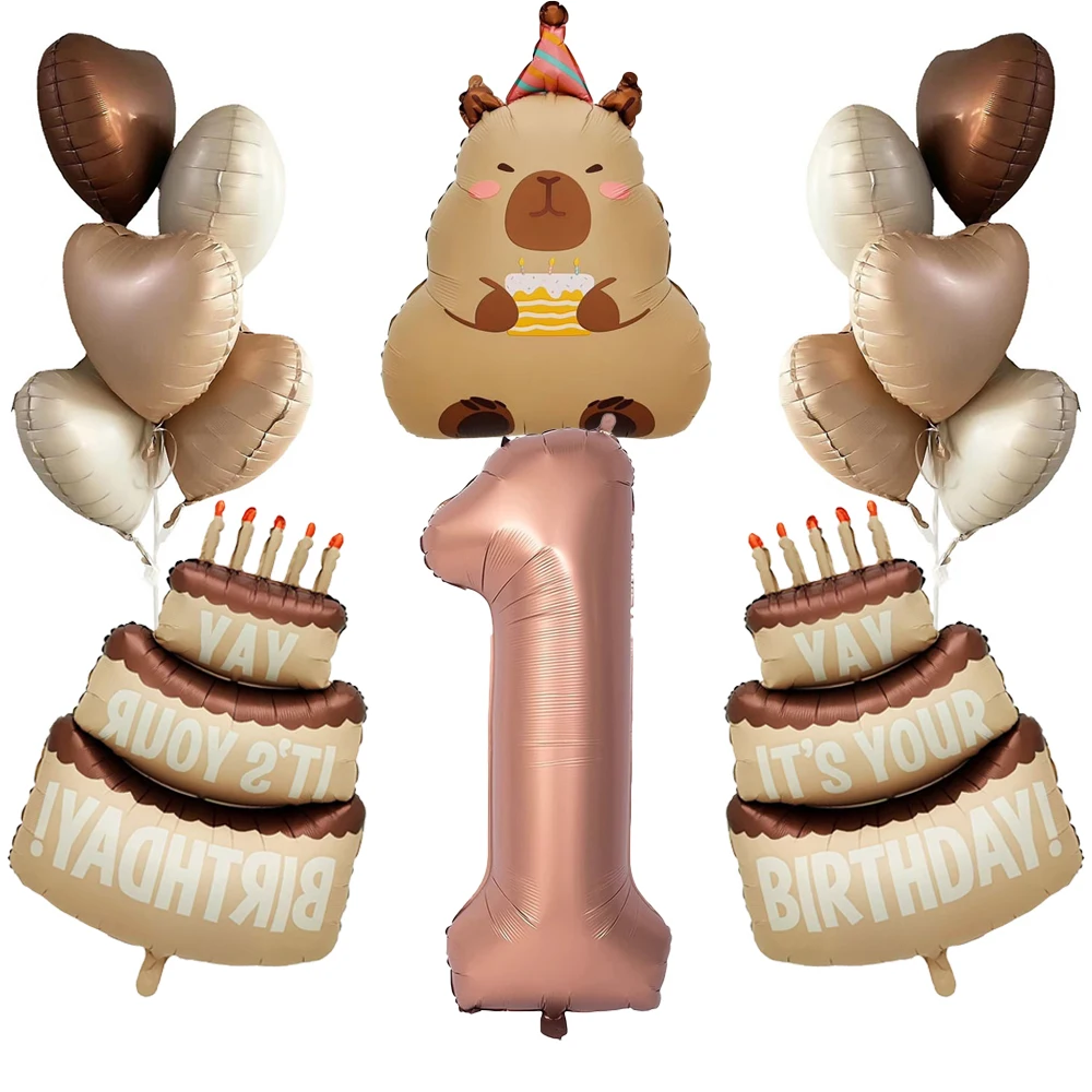 Capybara-Kuchen-Herz-Zahlen-Ballon-Set für Geburtstage, Duschen, Jubiläen – festliche Ballon-Kollektion mit Tiermotiv