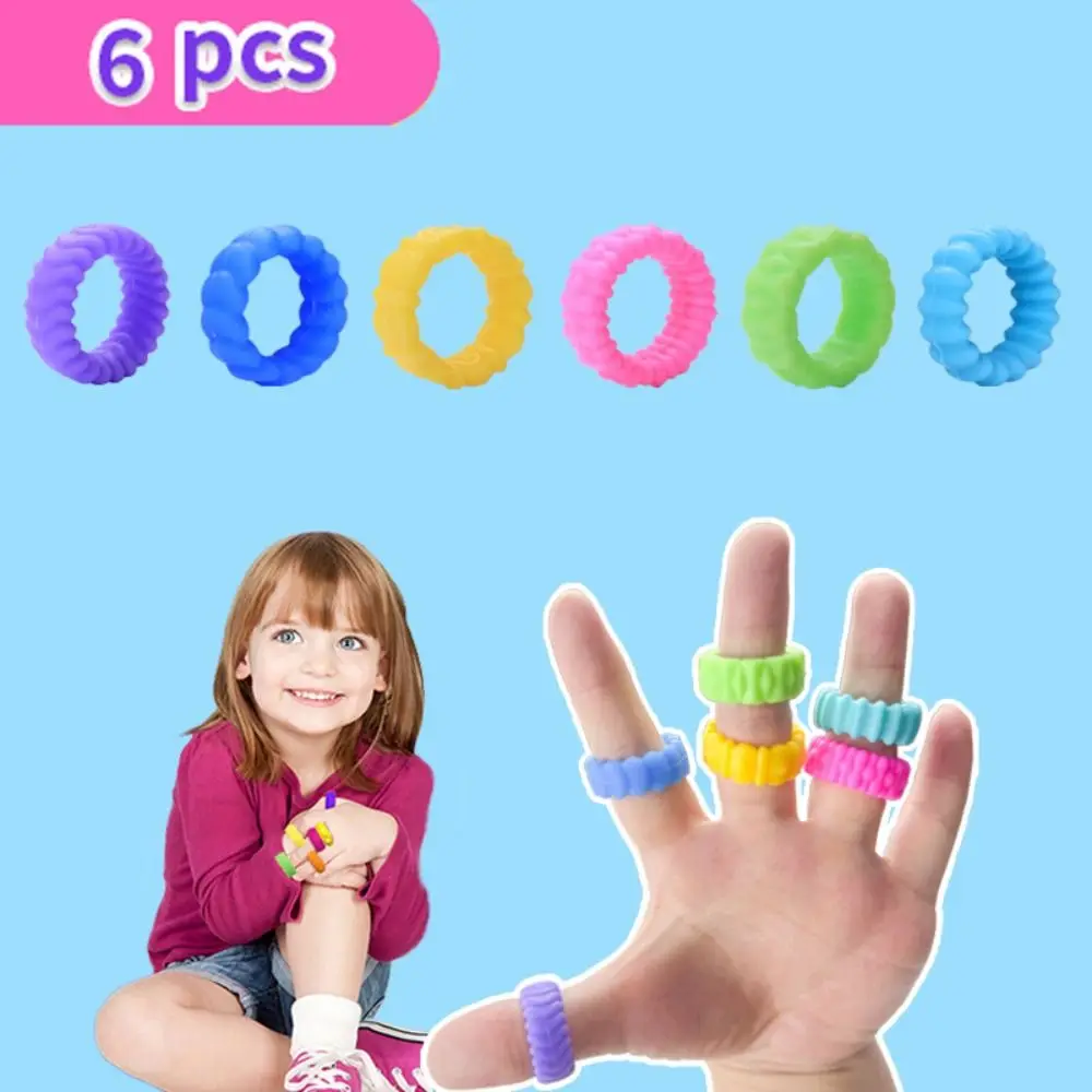 6Pcs High Quality Stress Relief Sensory Toy Silicone Silent Stress Reducer Anxiety Rings Fidget Ring Kids