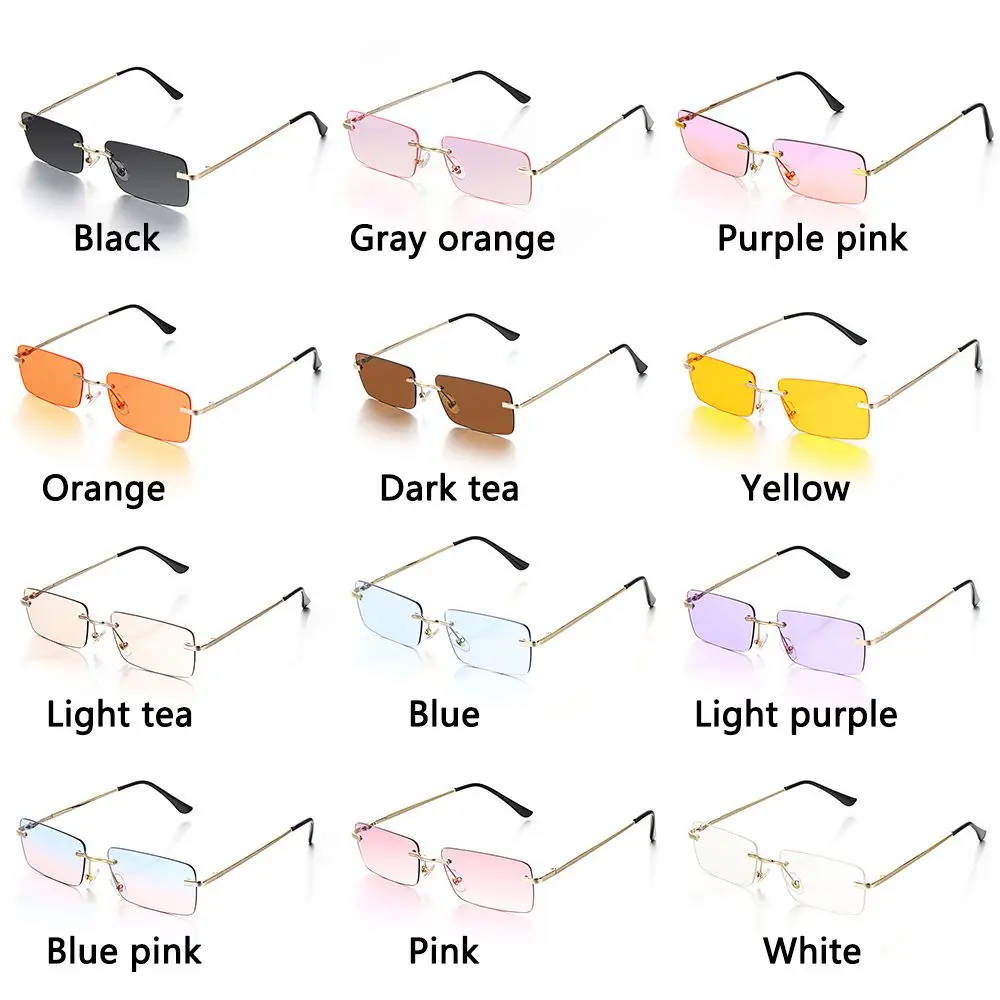 Fashion Rectangle Rimless Sunglasses Women Vintage Sunglasses Unisex Retro Gradient Glasses Eyewear UV400 Small Eyeglasses
