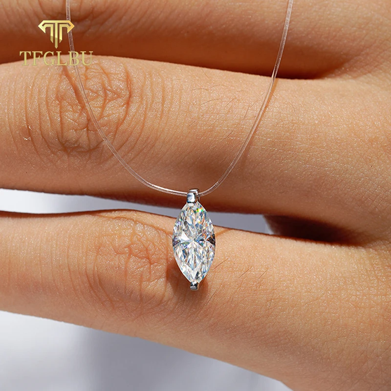 

TFGLBU D Color 1CT Moissanite Necklace for Women Lab Diamond Fishing Line Collarbone Chain S925 Sterling Silver Wedding Jewelry