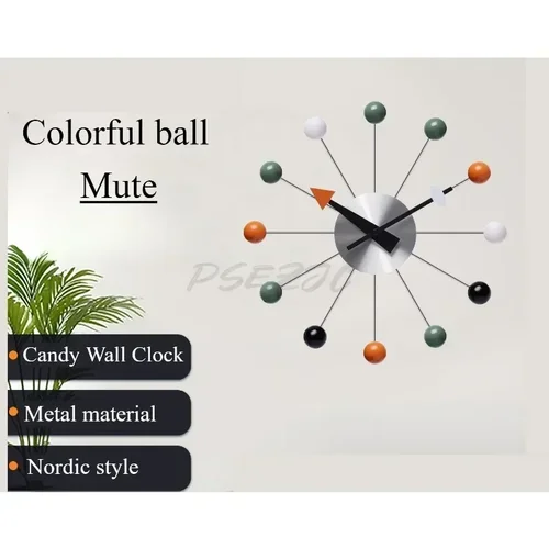 북유럽 스타일 다채로운 볼걸이 시계, 세련된 배경 벽 캔디 시계, 거실 식당 장식 