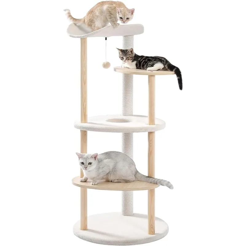 

PETEPELA Wood Cat Tree Tower for Indoor Cats,5-Level Cat Climbing Tree Cat Play House with Sisal Scratching Posts Beige