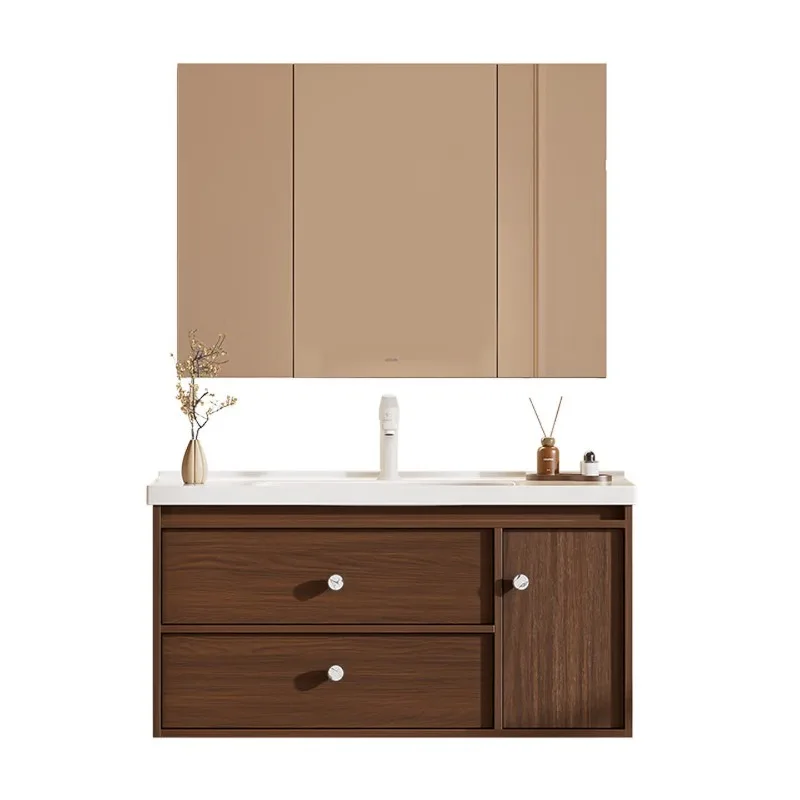 Bathroom antique bathroom cabinet surround light with beauty mirror bathroom cabinet ceramic integrated basin