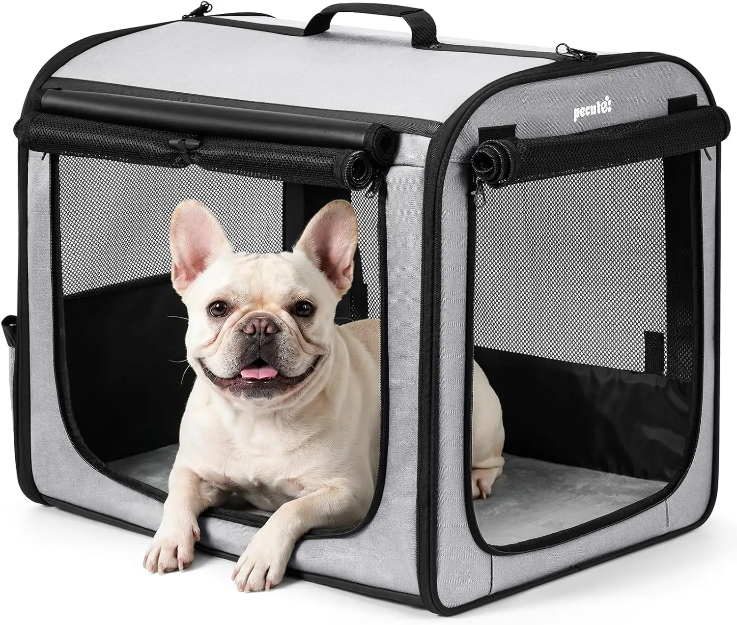 

Lightweight Dog Carrier 24x17.7x20.5in, Easy Assembly, Portable Foldable Crate with Curtain, Gray