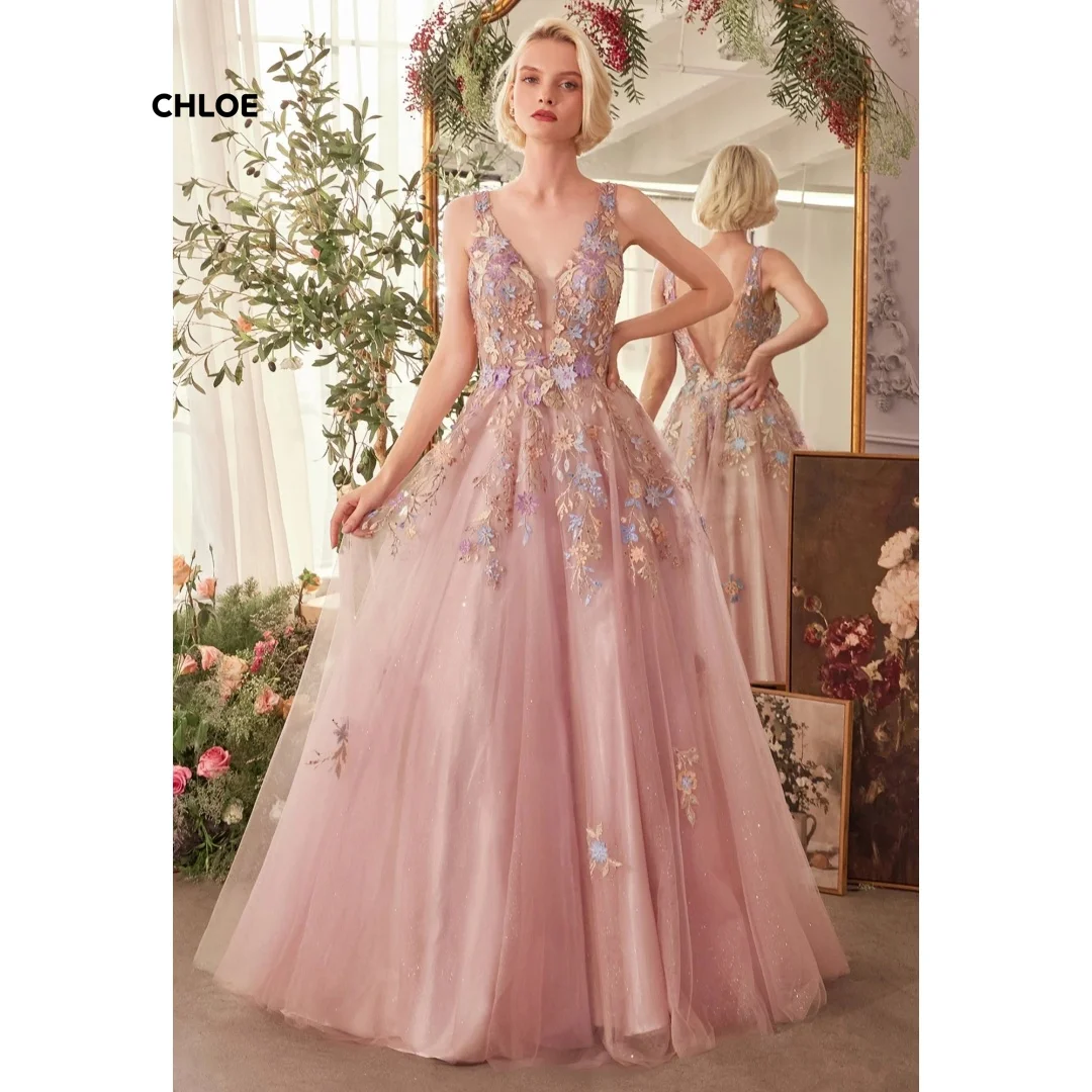 

Custom Made Elegant Women's Dresses for Wedding Party Dresses for Special Occasions Line A V-neck Prom Gown Sleeveless Evening