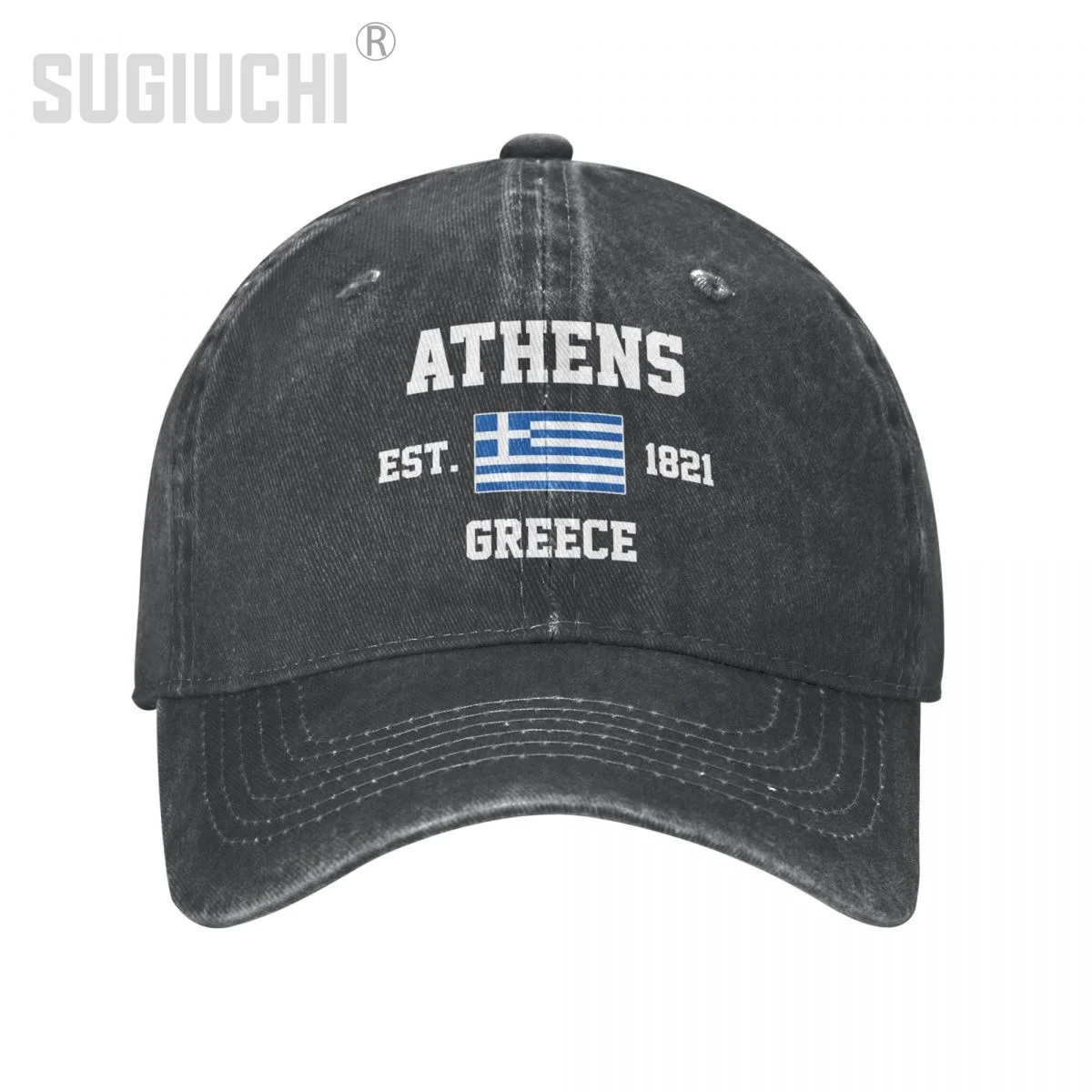 Flag of Greece EST.1821 Athens Unisex Adult Charcoal Washed Denim Baseball Cap Men Vintage Cotton Dad Patriotic Trucker Hat