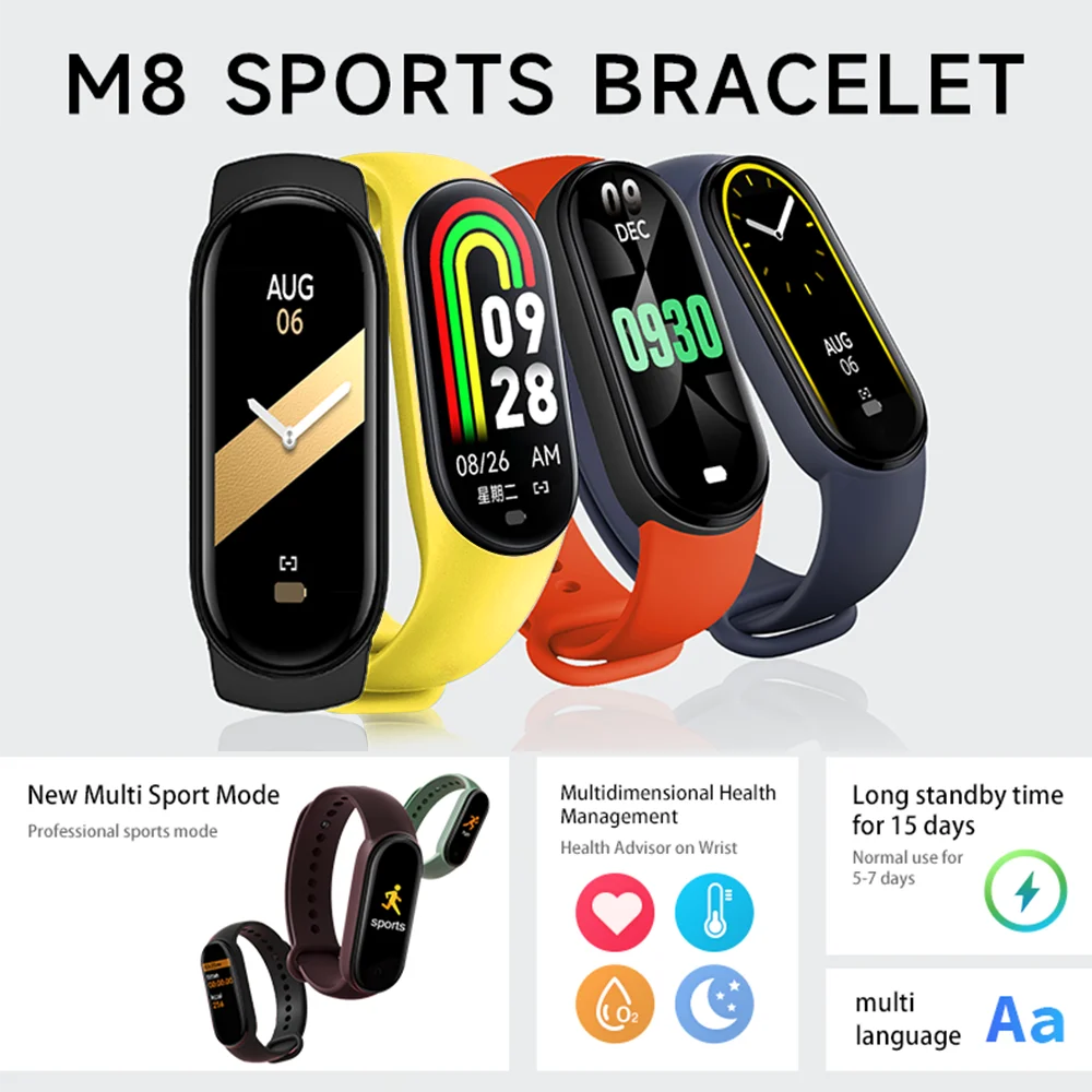 Valdus M8 Smart Band for Man Woman Health Monitor Fitness Tracker Original Heart Rate Smartband for Android ios Phone