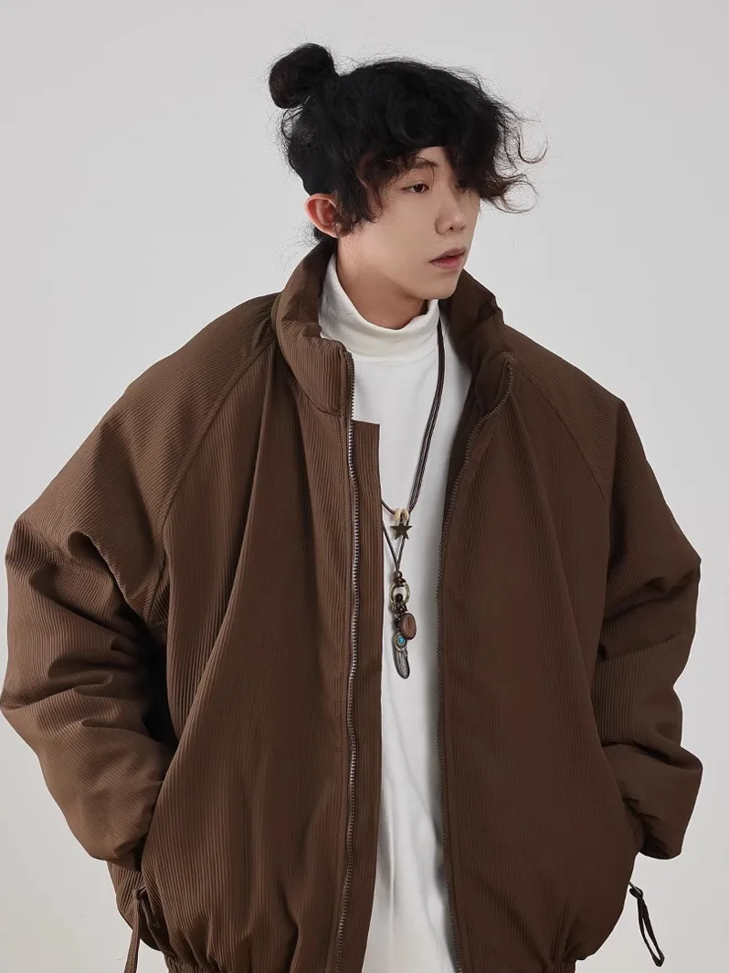 

Warm Cotton Jaet Zipper Loose Collar Retro Japanese Sle Men's Winter Coat Thiened Long Sve Youth ular Daily Wear