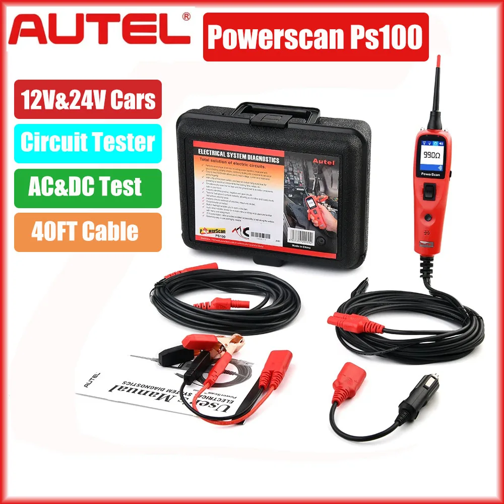 

Autel Powerscan Ps100 Тестер зонда мощности Диагностика электрической системы Тестер автомобильных цепей Читать цифровой вольтметр