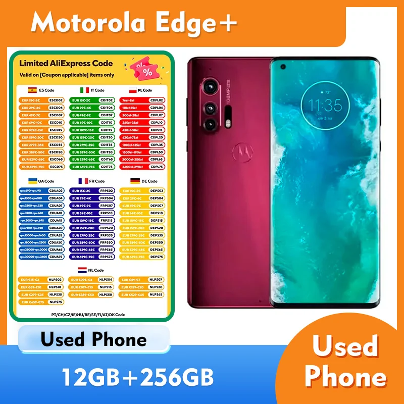 موتورولا موتو إيدج + XT2061 5g شاشة الهاتف الذكي 5000mAh 6.67 بوصة AMOLED 18W شحن 108MP كاميرا سنابدراجون 865 هاتف مستعمل