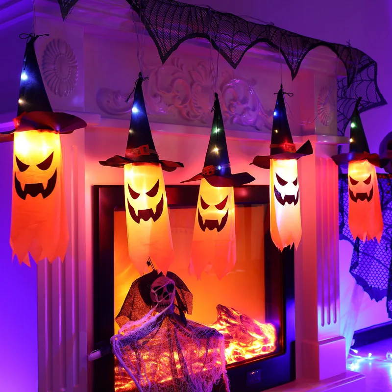 Halloween Decorations Hanging Light Up Spooky Witch Hat Ornament Indoor and Outdoor Party String Lights