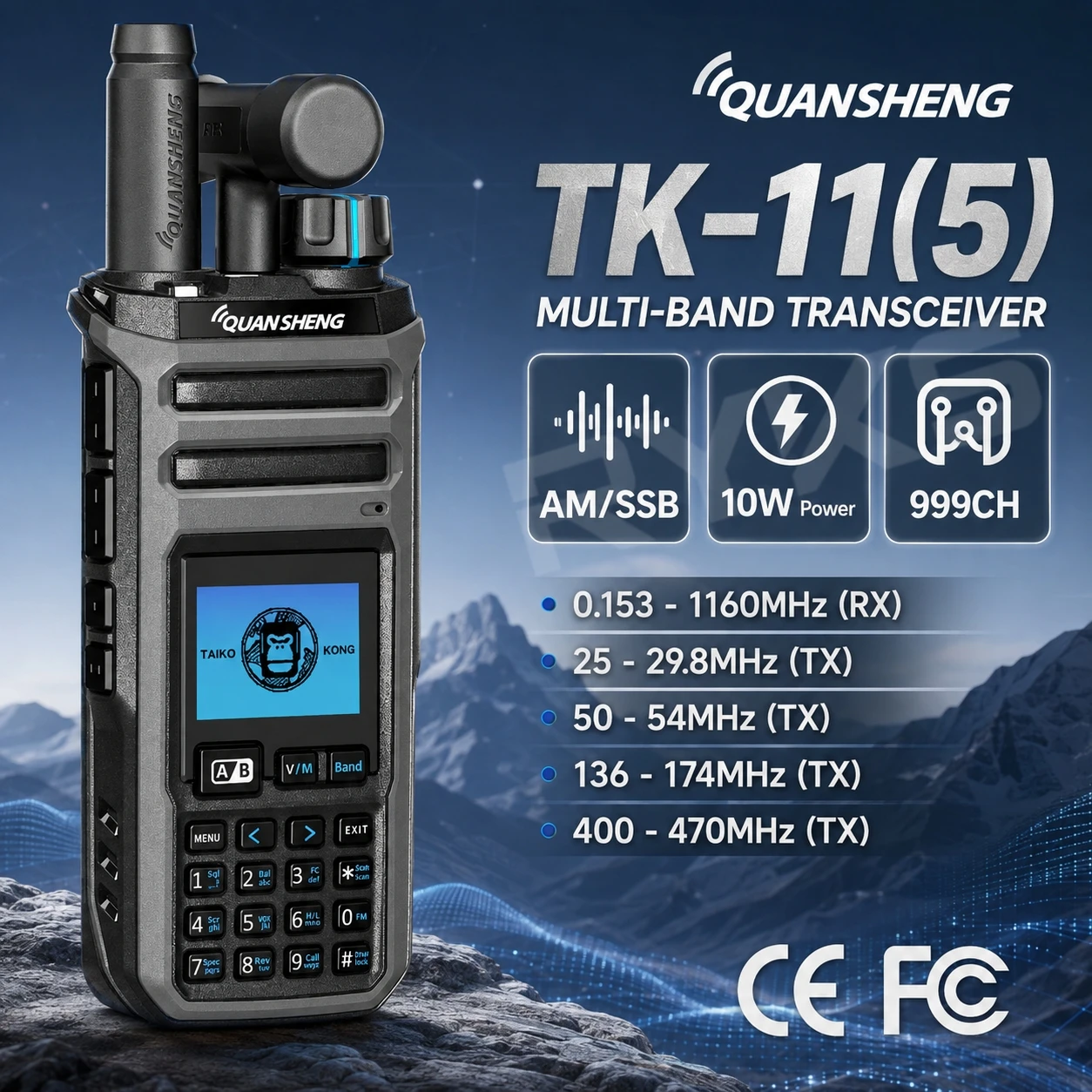 Quansheng Tk-11(5) Walkie Talkie 10W Am Ssb Two-Way Radio 999Ch Type-C 2500Mah Vhf 136-174Mhz Uhf 400-470Mhz For Outdoor Camping