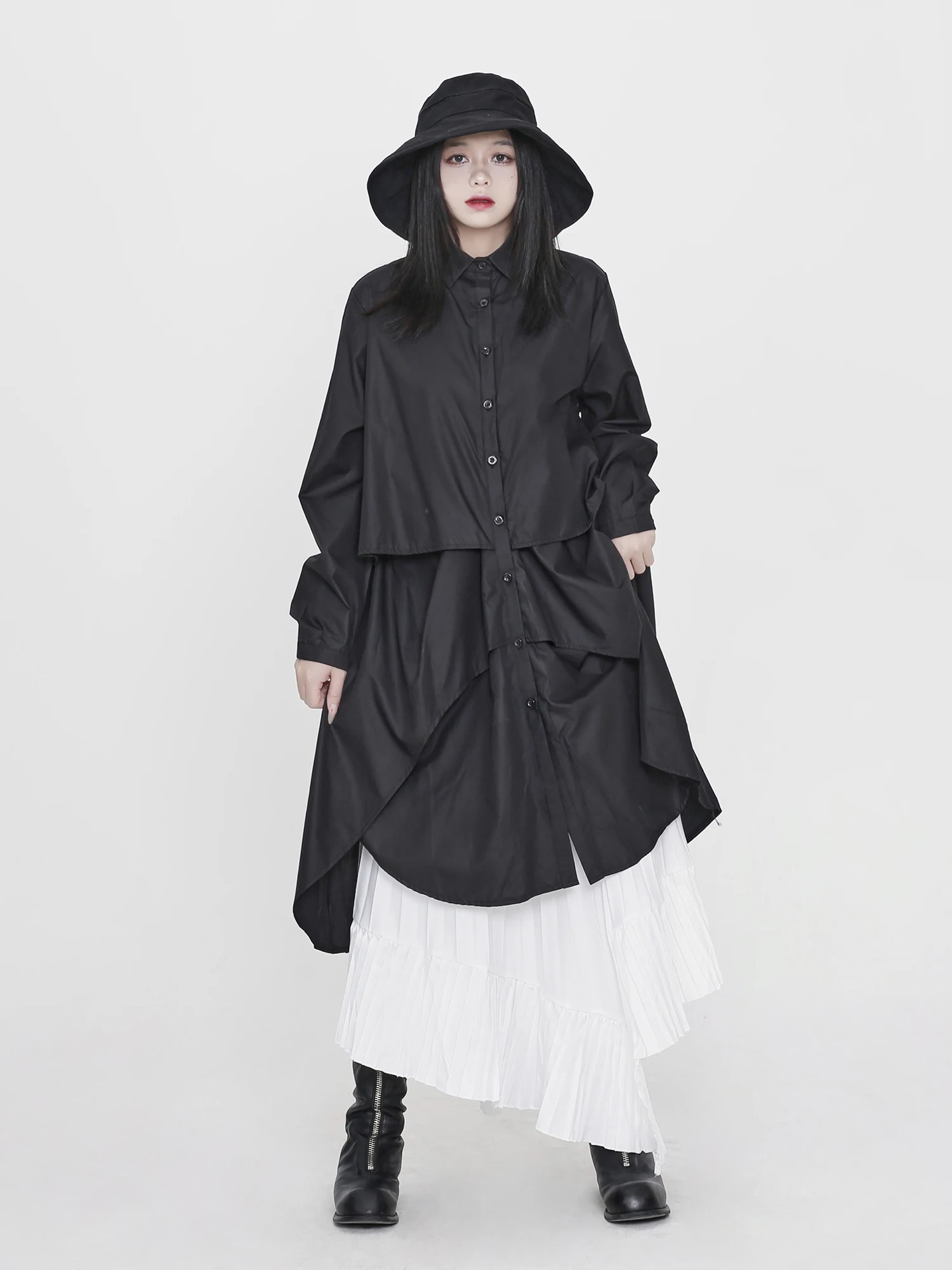 

Slimming Effect Loose Fit Shirt New Autumn Collection Asymmetrical Design Layered Style Long Sleeve Casual Fashion for Women
