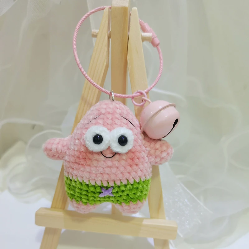 Hand Woven Sponge Doll Velvet Handmade Cartoon Starfish Key Chain Creative Gifts Knitted Keys Accessories