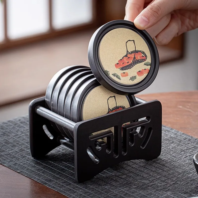 

Bakelite Absorbent Coaster Tea Cup Holder Set, Creative Home Kung Fu Tea Ceremony Accessories, Heat Insulation Pad Tea Tray Kit