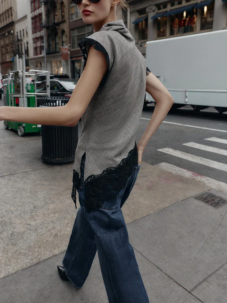 Ele Sweet الياقة الوقوف Svel Plaid ace توب جديد وصول المرأة Faion الشتاء مجموعة 2025 Chinoiserie العصرية