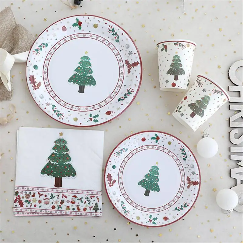 Christmas Decoration Party Theme Tableware Set Disposable Paper Plate Tablecloth Christmas Supplies Christmas Tree Dinner Plate