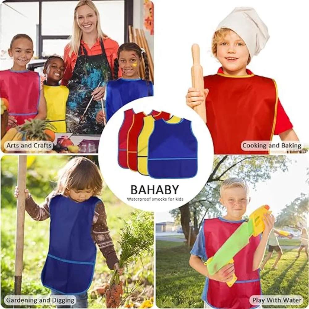 Craft Activity Nylon Kids Art Smock Waterproof with 3 Pockets Painting Aprons Sleeveless Reusable Kids Apron Home