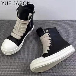 Men's Women High-top Canvas Sneakers Black Leather Zipper Lace Up Casual Shoes Thick Bottom Sneakers Chaussure Femme Ankle Boots