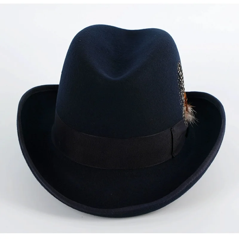 Men Fedora Trilby Jazz wool Humboldt top hat Homburg hip-hop hat English short-brimmed jazz hat shaped felt hat godfather hat