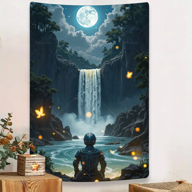 

1pc Wall Tapestry "Mystic Moonlit Waterfall Tapestry - Fantasy Landscape Wall Art"