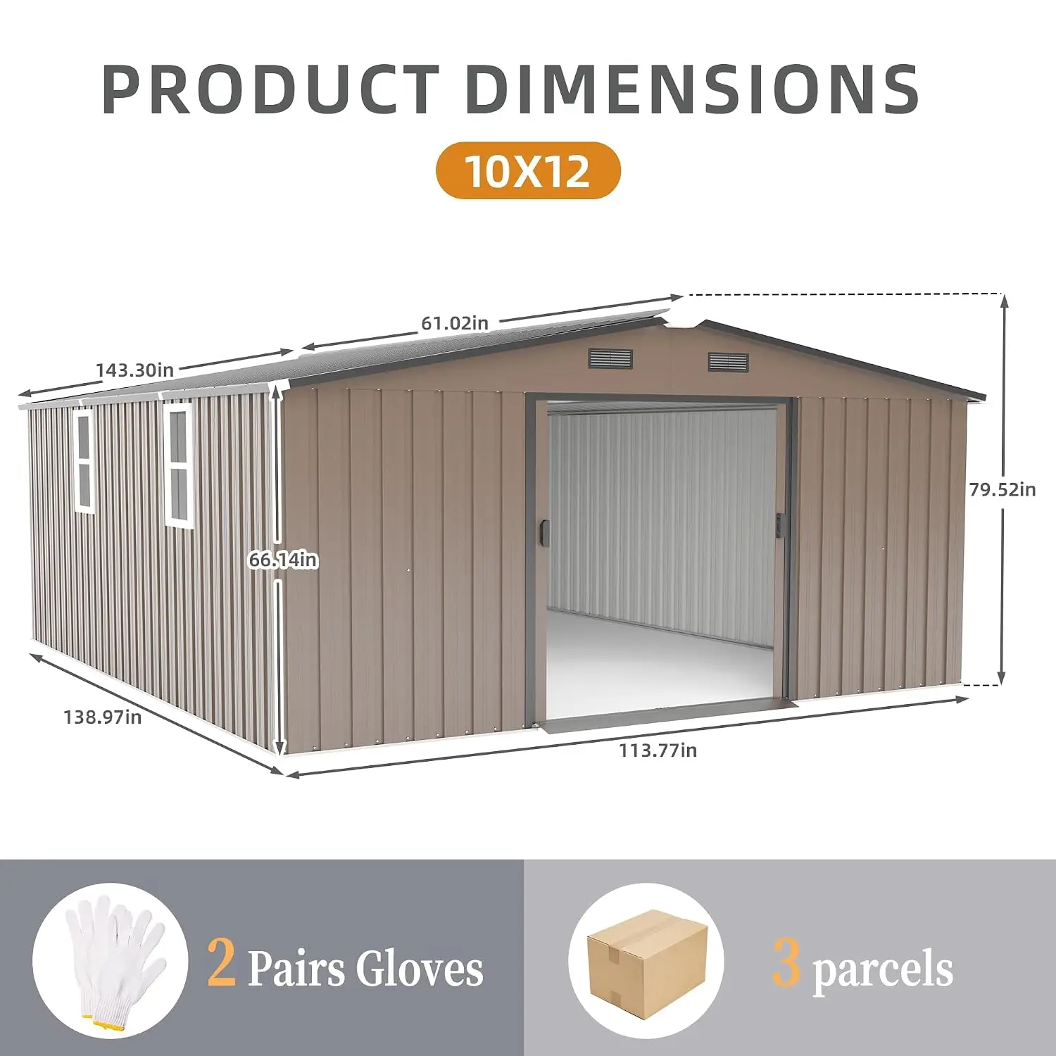 10x12 FT Outdoor Storage Shed, Large Metal Garden Shed with 2 Windows, Outside Tool Sheds with Lockable Sliding Doors,, Custom view 2