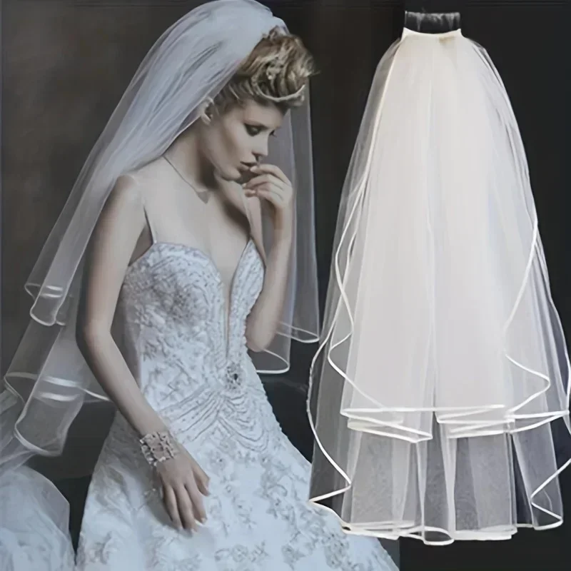 Two Layers Tulle Short Bridal Veils Hot Sale Cheap Wedding Accessory For wedding Dresses Net