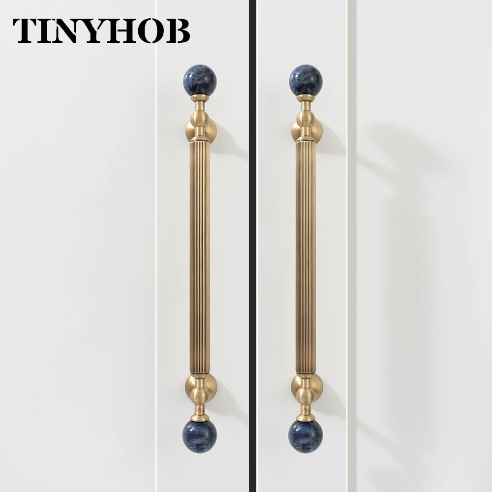 Antique Bronze Brass Handle/Natural Stone Cabinet Pull Vertical Fluted Design Furniture Handle160mm for Kitchen Wardrobe Drawer