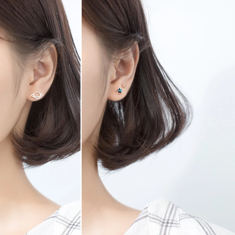 Modian Silver 925 Heart Planet And Stars Stud Earrings for Women 925 Sterling Silver Blue Ctystal Statement Jewelry 2020 New