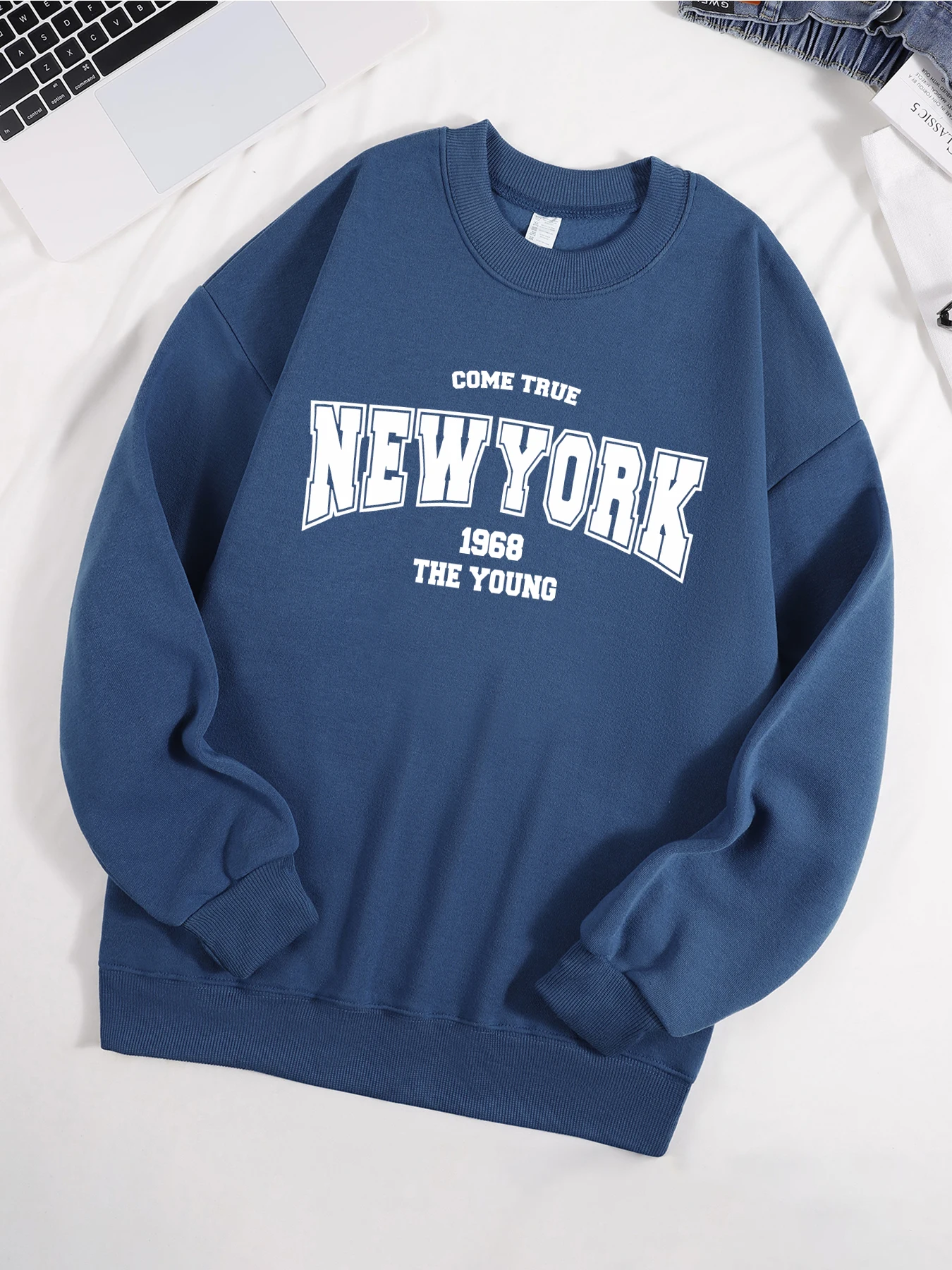 Vieni Vero New York 1968 Semplice Arte Lettera Stampa Uomo Pullover In Pile Abbigliamento Alla Moda Allentato Abbigliamento Casual Autunno O-Collo Uomo Top