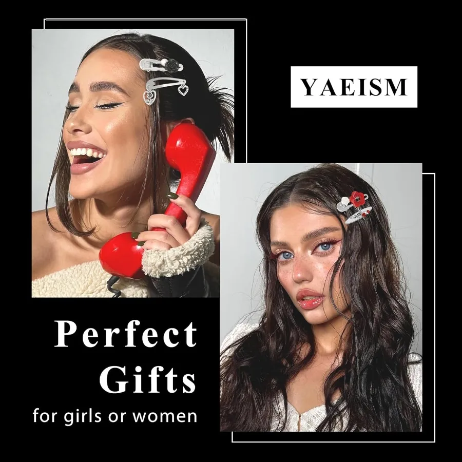 10 قطعة مقاطع الشعر الأحمر الصغيرة استرخى الفضة مقاطع الشعر المعدنية 9 الأشكال القوطي عبر كليب المفاجئة الشرير Y2K إكسسوارات الشعر للنساء جير