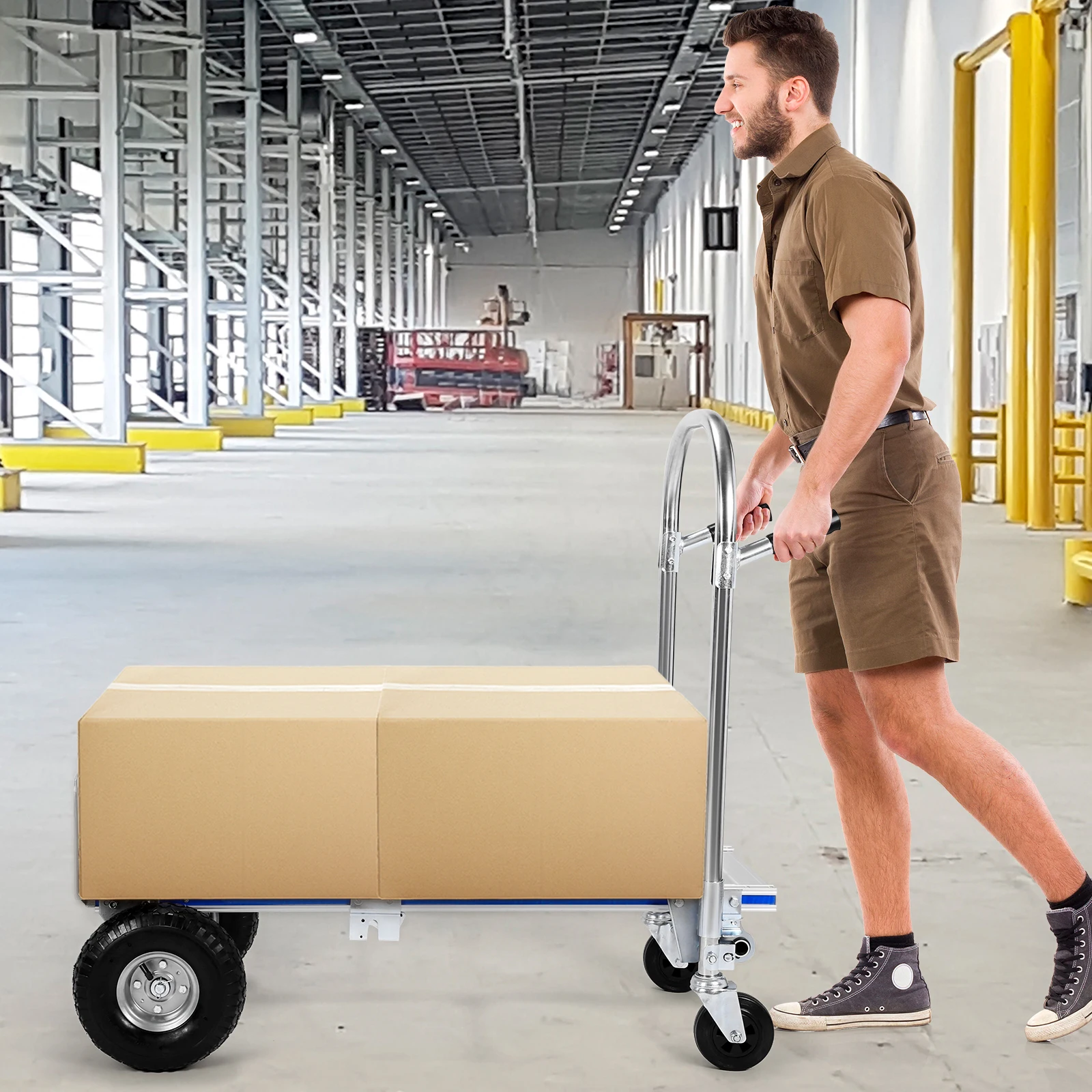 

2 in 1 Aluminum 800LBS Capacit Convertible Dolly W/ Wheel Portable Dolly Cart Heavy Duty Folding Dolly Cart for Moving Transport